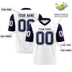 Custom White Navy Personalized Raglan Sleeves Design Authentic Football Jersey