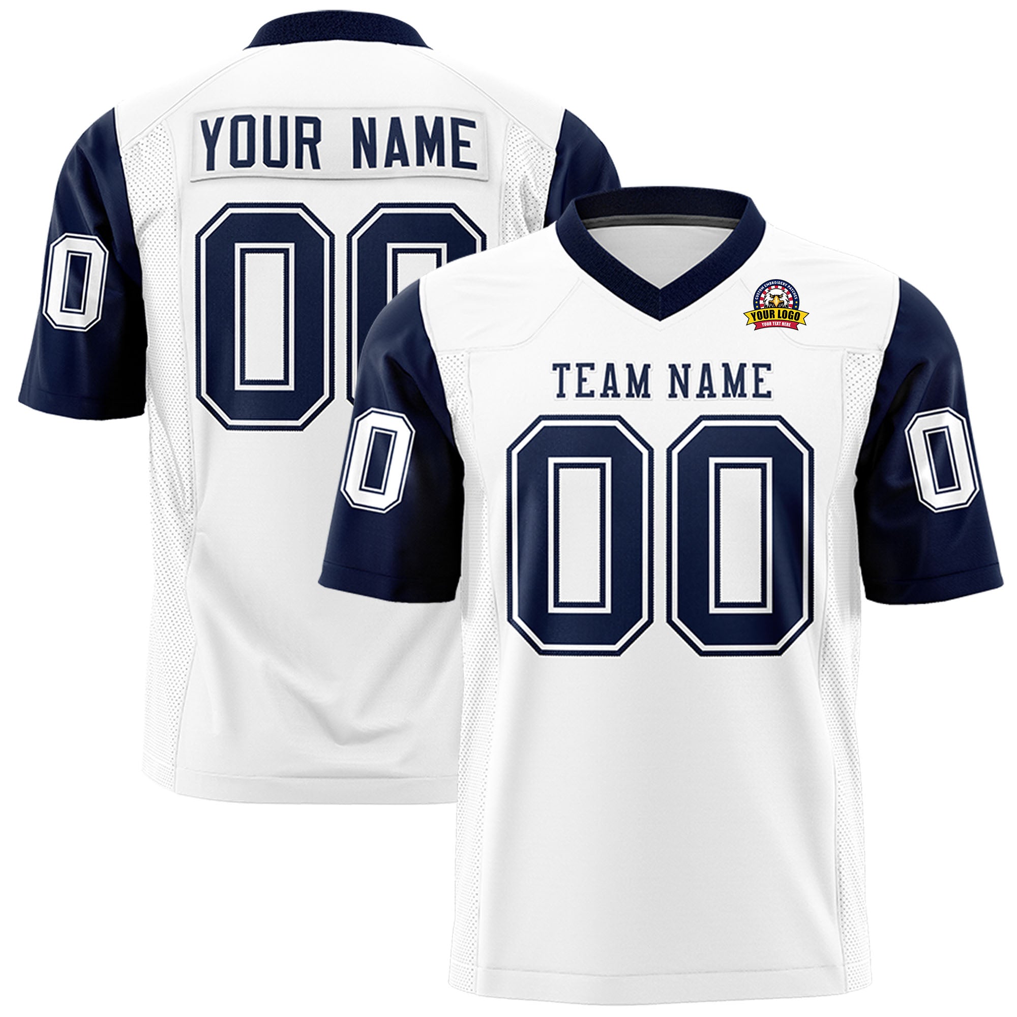 Custom White Navy Personalized Raglan Sleeves Design Authentic Football Jersey