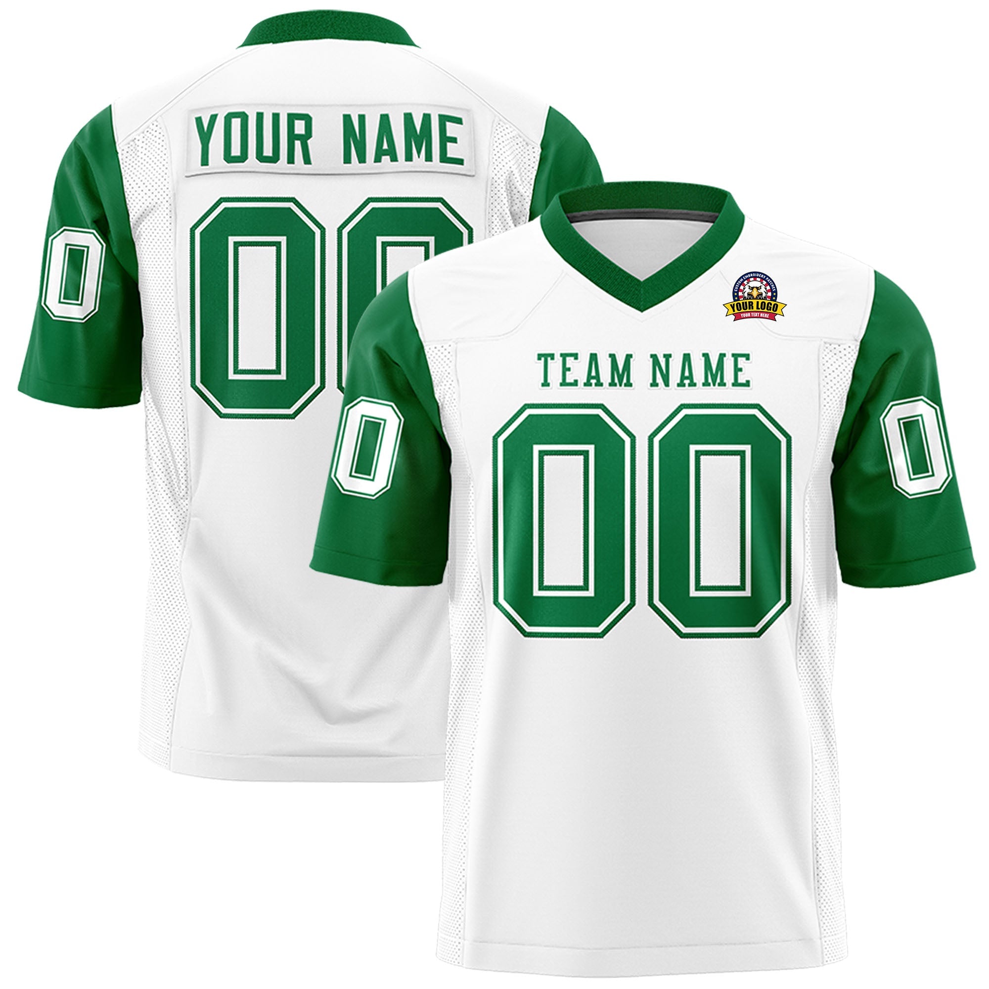 Custom White Kelly Green Personalized Raglan Sleeves Design Authentic Football Jersey