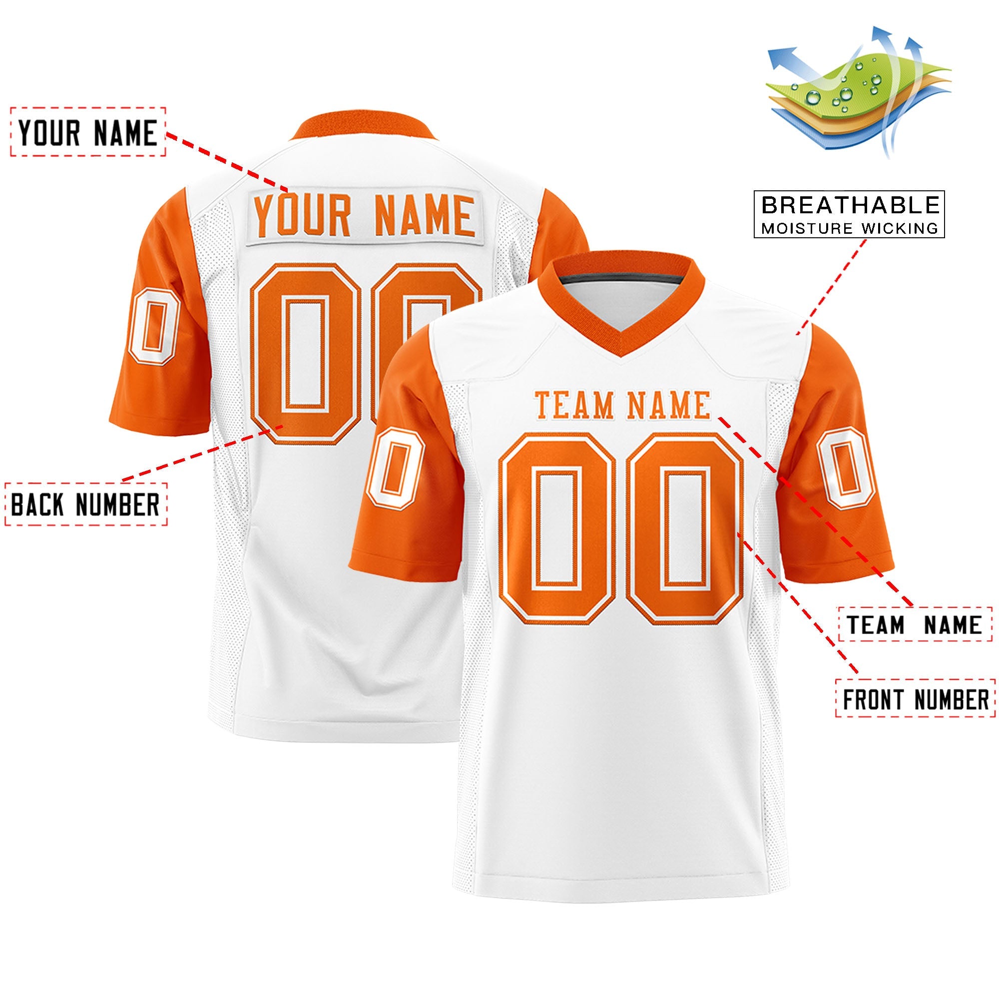 Custom White Orange Personalized Raglan Sleeves Design Authentic Football Jersey