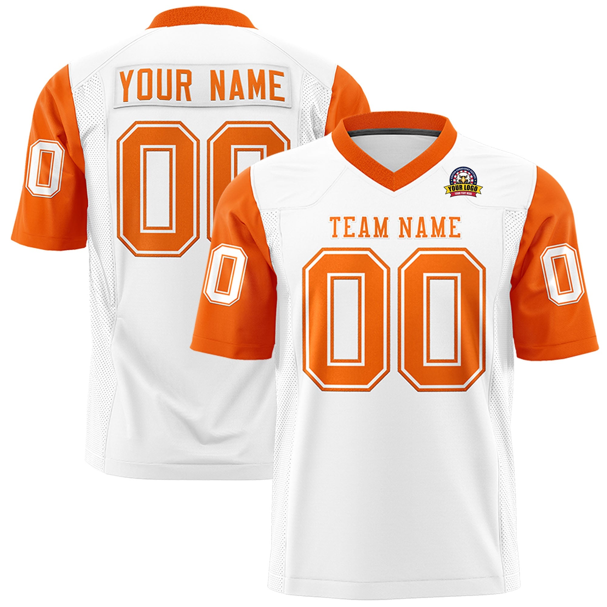 Custom White Orange Personalized Raglan Sleeves Design Authentic Football Jersey