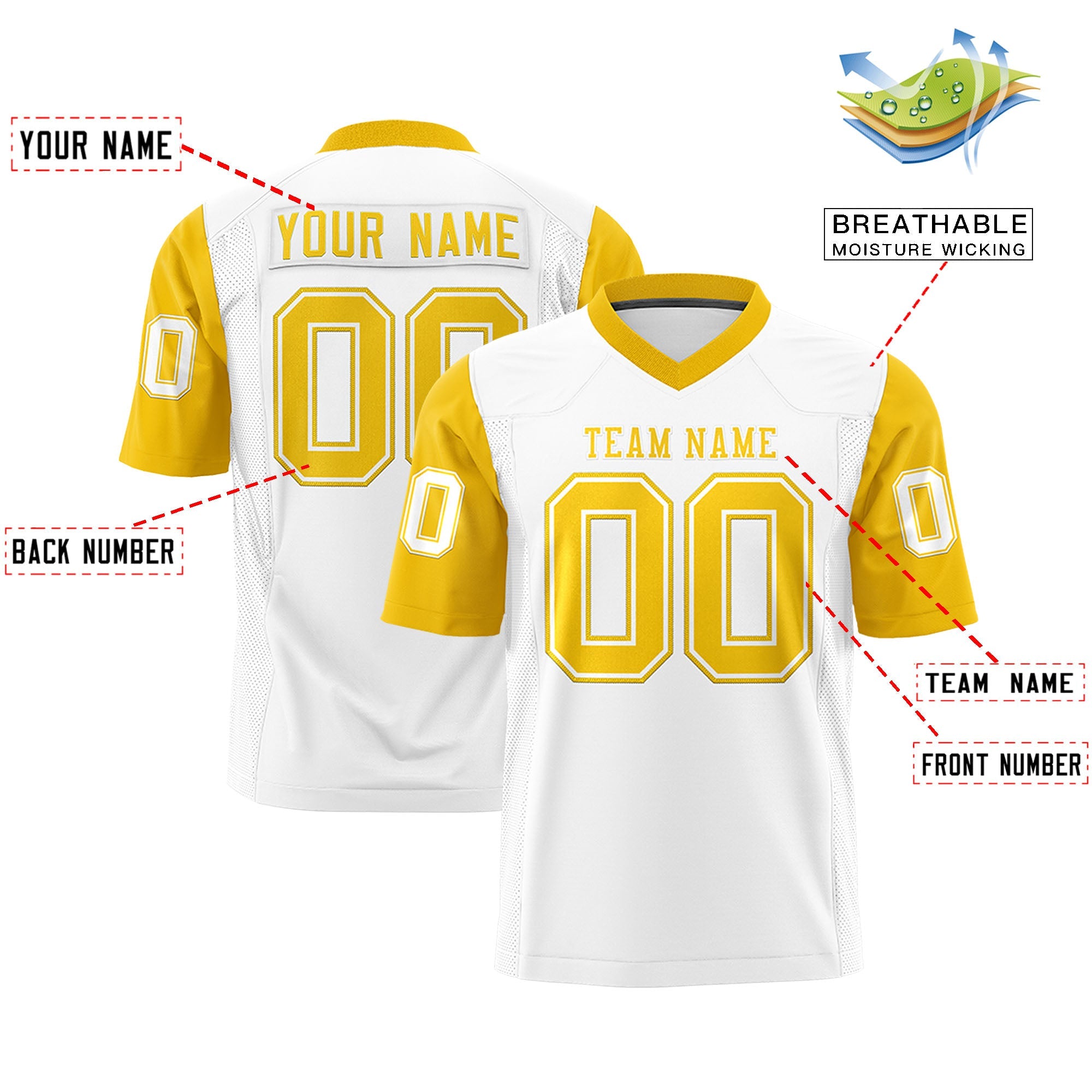 Custom White Gold Personalized Raglan Sleeves Design Authentic Football Jersey