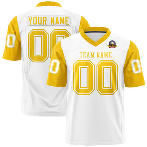 Custom White Gold Personalized Raglan Sleeves Design Authentic Football Jersey