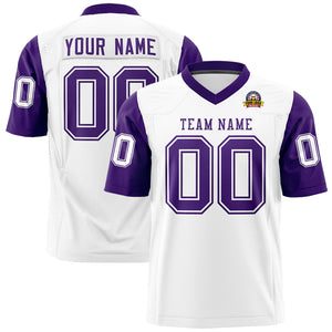 Custom White Purple Personalized Raglan Sleeves Design Authentic Football Jersey