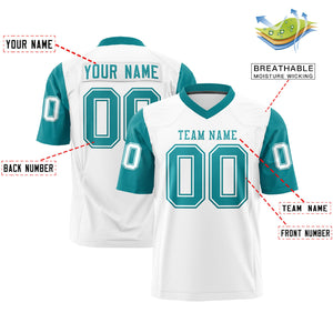 Custom White Aqua Personalized Raglan Sleeves Design Authentic Football Jersey