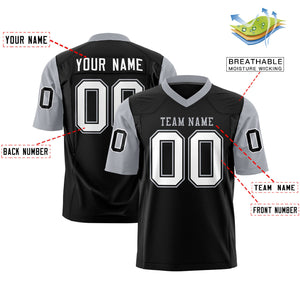 Custom Black Gray Personalized Raglan Sleeves Design Authentic Football Jersey