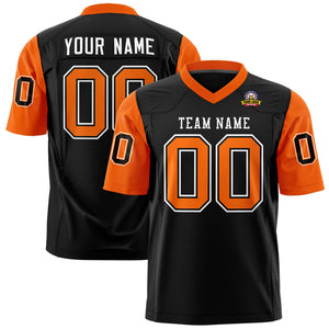 Custom Black Orange Personalized Raglan Sleeves Design Authentic Football Jersey