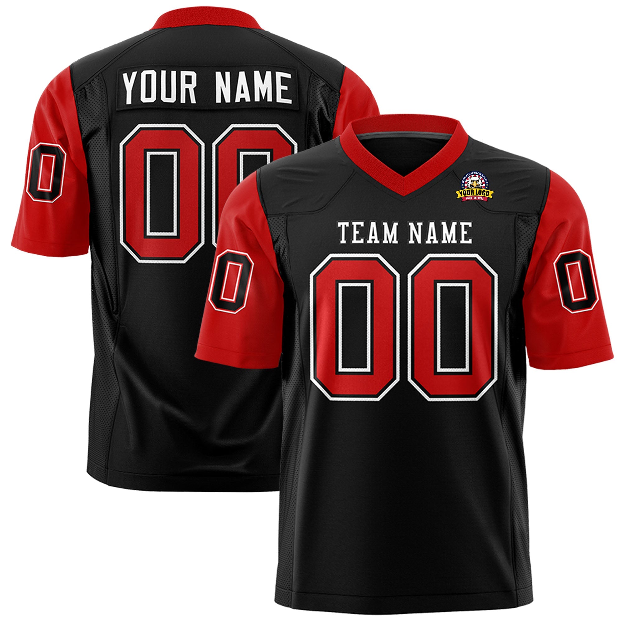 Custom Black Red Personalized Raglan Sleeves Design Authentic Football Jersey