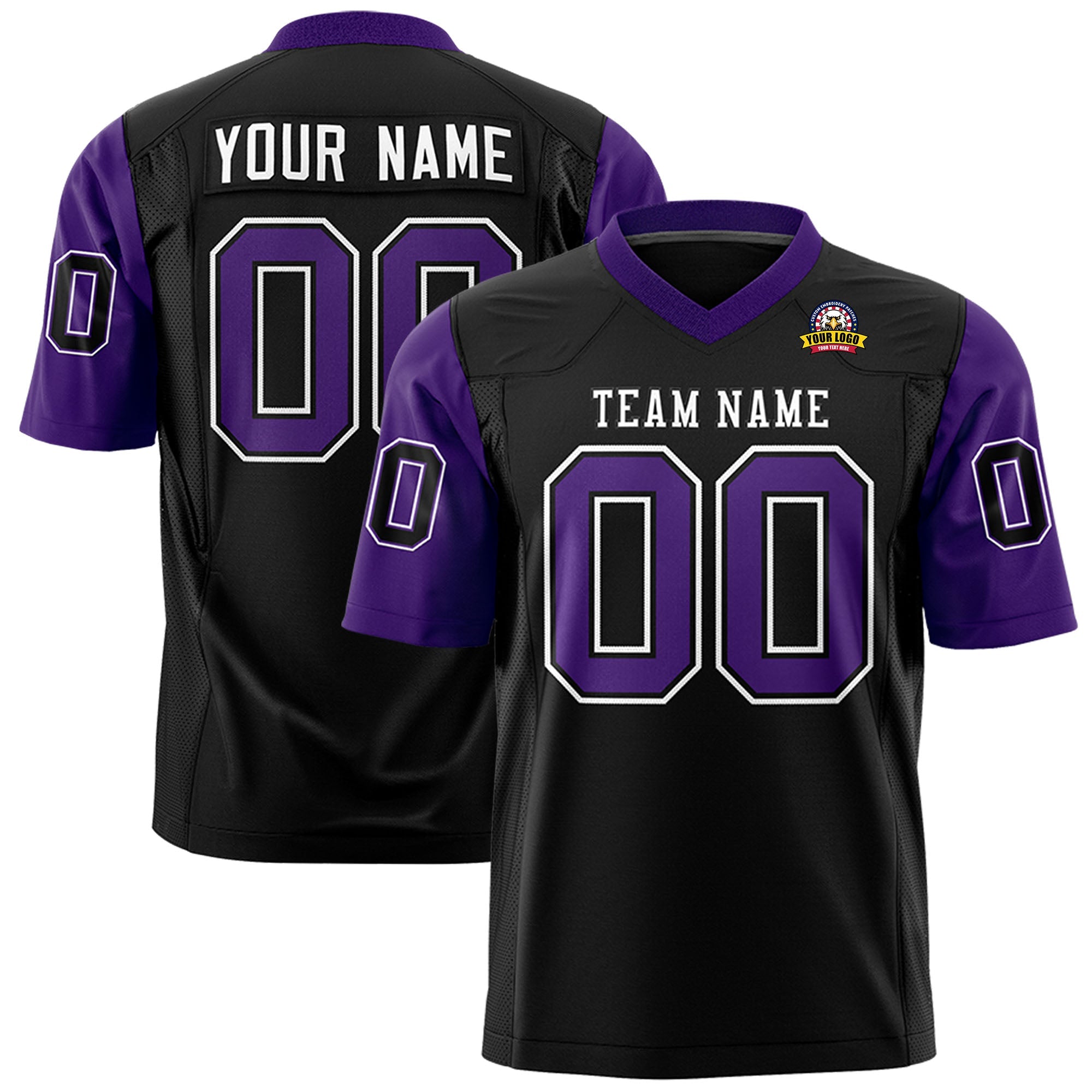 Custom Black Purple Personalized Raglan Sleeves Design Authentic Football Jersey