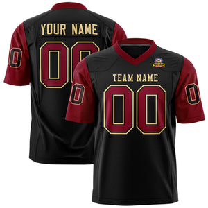 Custom Black Crimson Personalized Raglan Sleeves Design Authentic Football Jersey