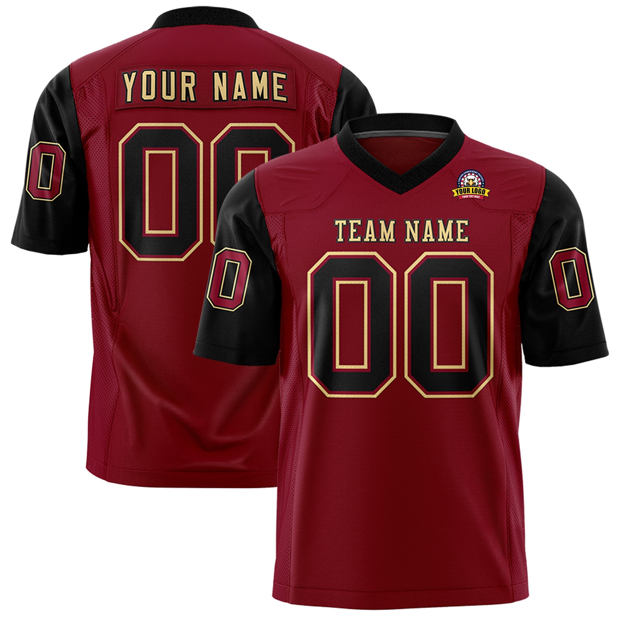 Custom Crimson Black Personalized Raglan Sleeves Design Authentic Football Jersey