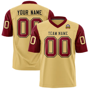 Custom Khaki Crimson Personalized Raglan Sleeves Design Authentic Football Jersey