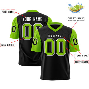 Custom Black Neon Green Personalized Raglan Sleeves Design Authentic Football Jersey