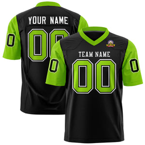 Custom Black Neon Green Personalized Raglan Sleeves Design Authentic Football Jersey