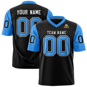 Custom Black Powder Blue Personalized Raglan Sleeves Design Authentic Football Jersey