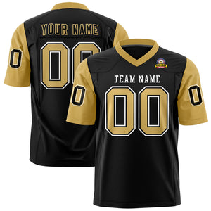 Custom Black Old Gold Personalized Raglan Sleeves Design Authentic Football Jersey