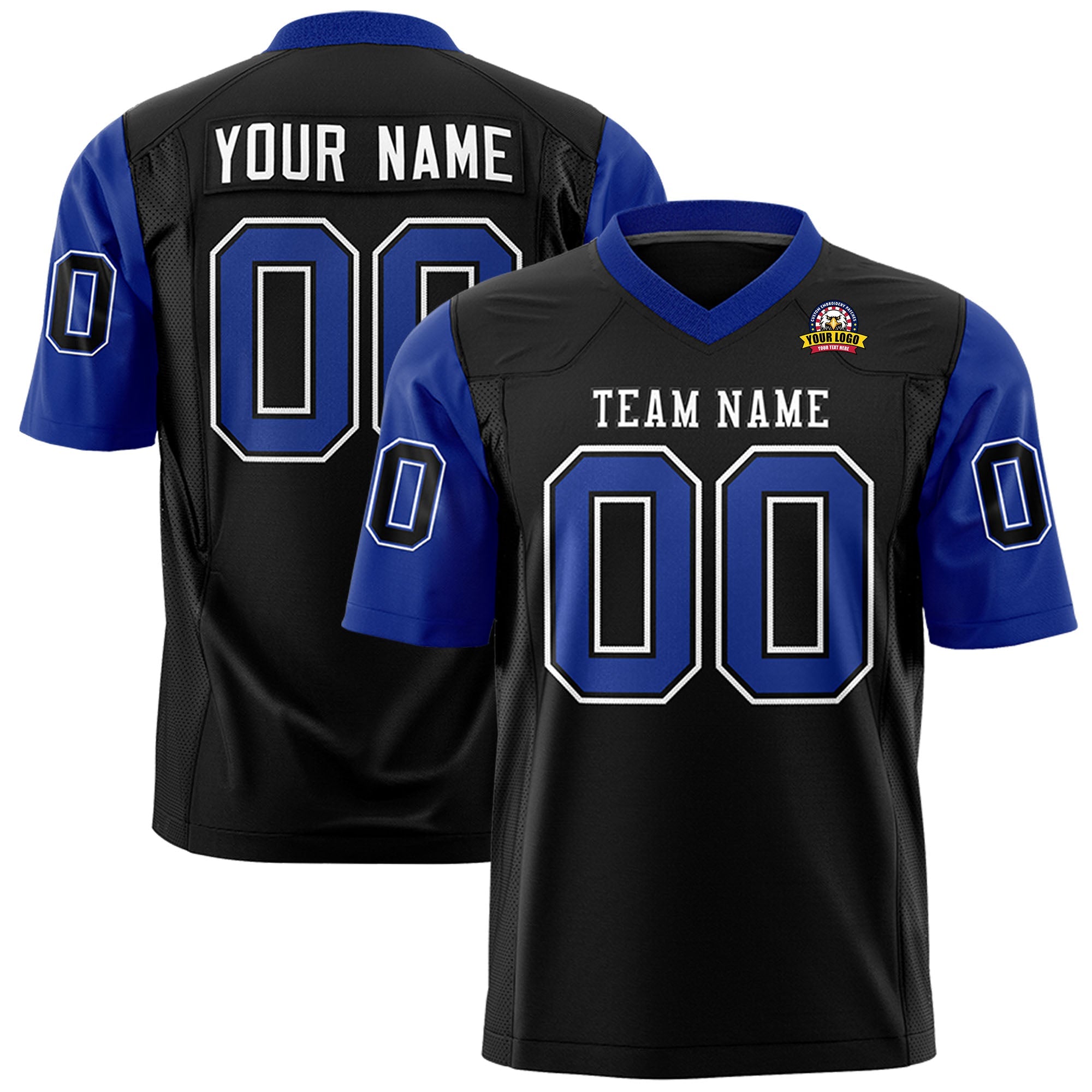 Custom Black Royal Personalized Raglan Sleeves Design Authentic Football Jersey