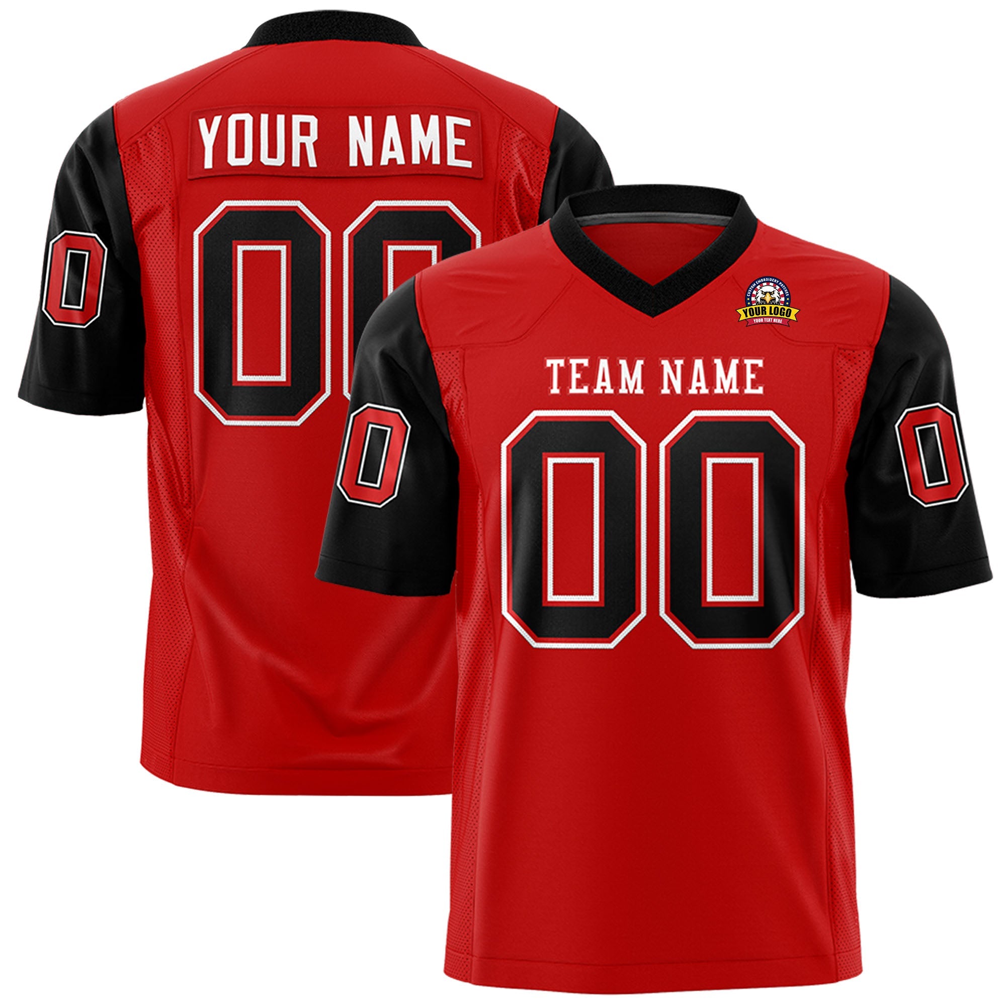 Custom Red Black Personalized Raglan Sleeves Design Authentic Football Jersey