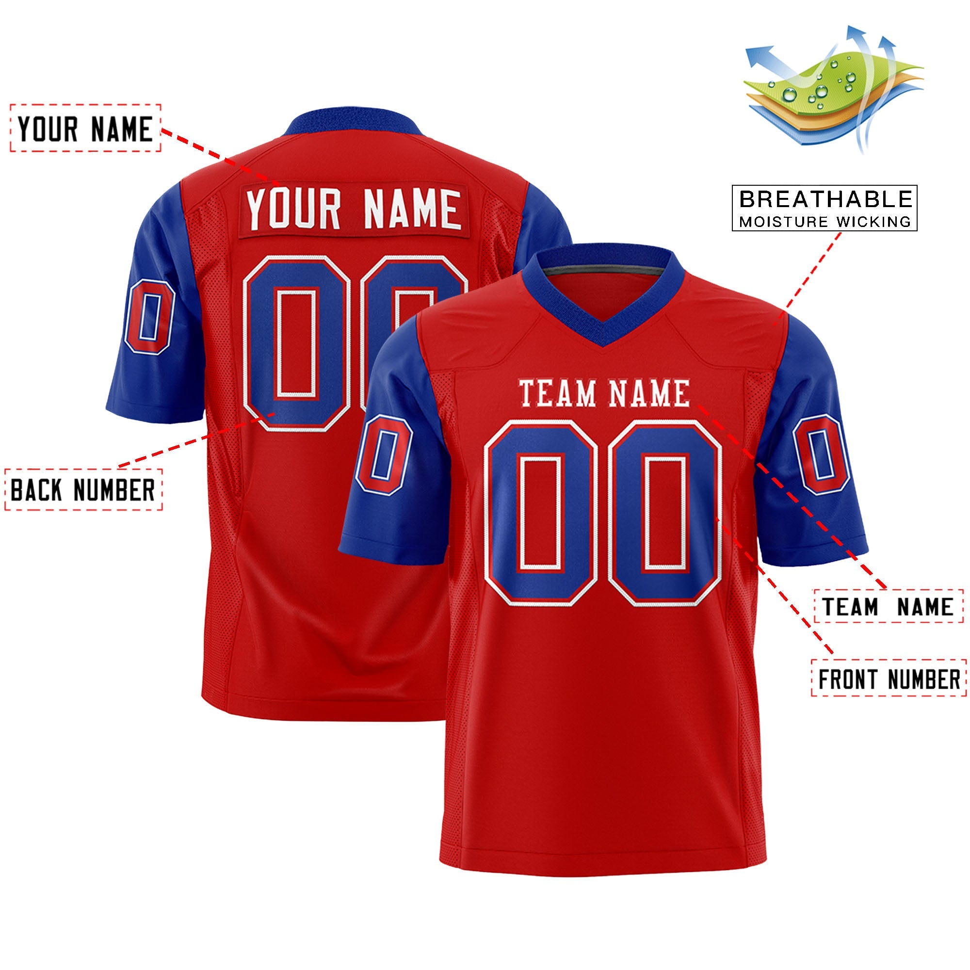 Custom Red Royal Personalized Raglan Sleeves Design Authentic Football Jersey