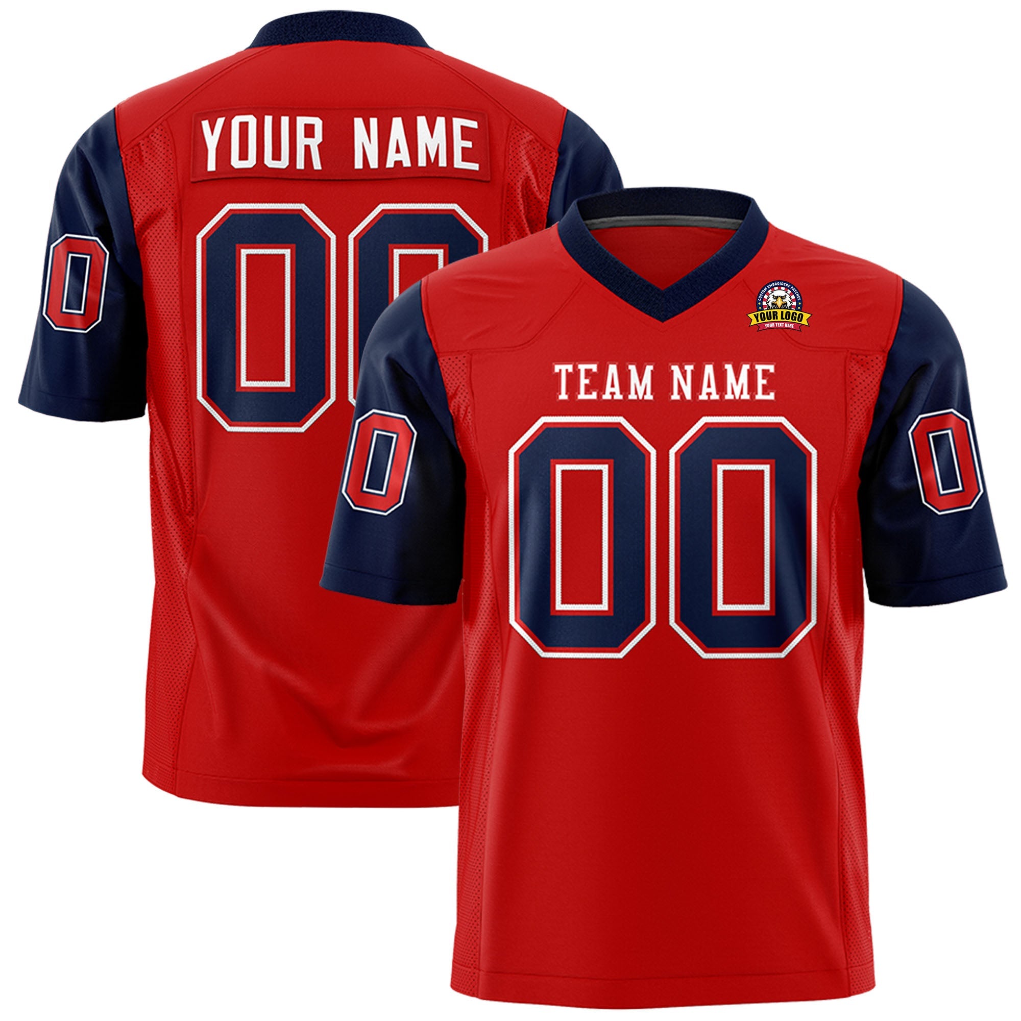 Custom Red Navy Personalized Raglan Sleeves Design Authentic Football Jersey