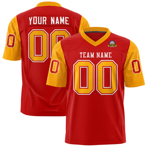 Custom Red Yellow Personalized Raglan Sleeves Design Authentic Football Jersey