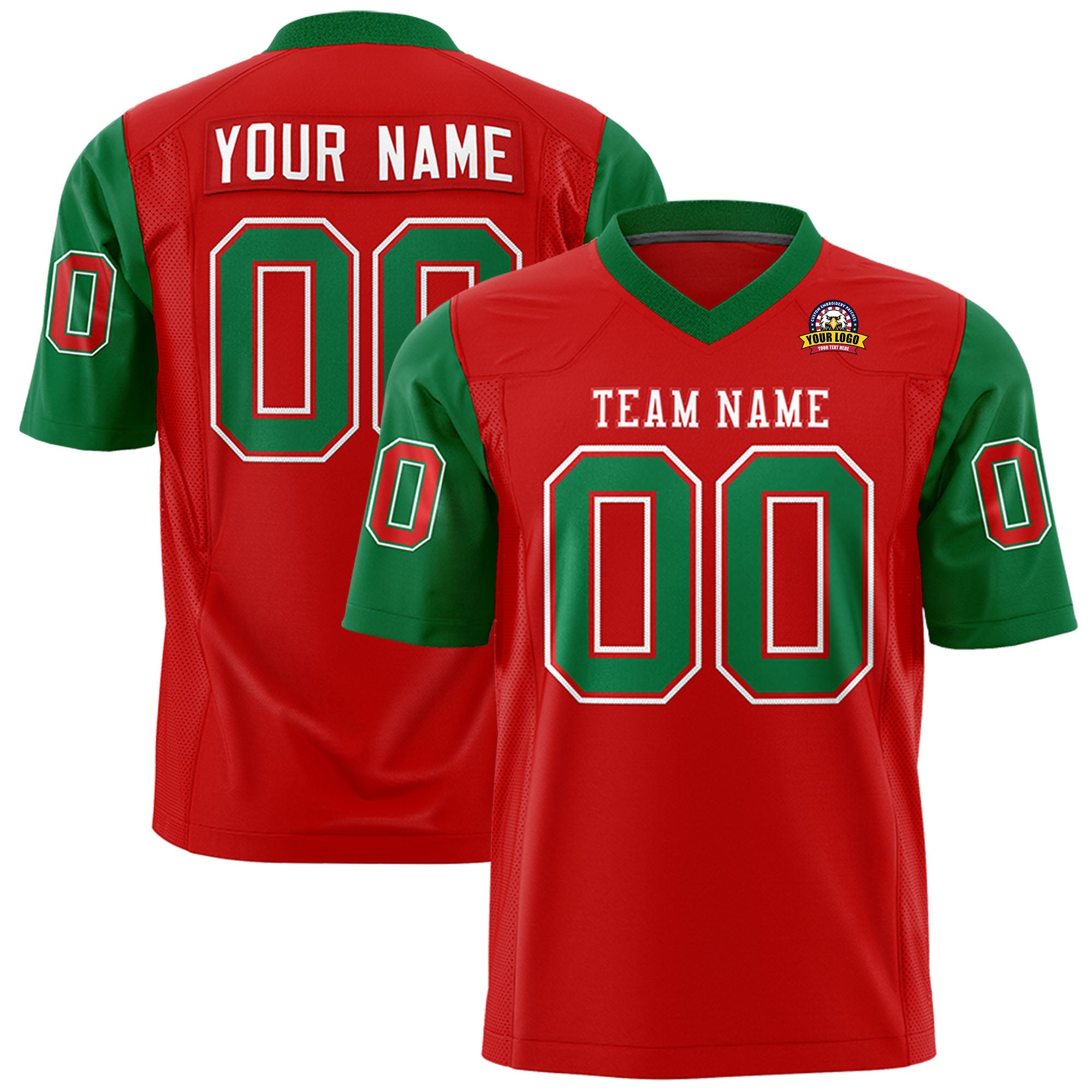 Custom Red Kelly Green Personalized Raglan Sleeves Design Authentic Football Jersey