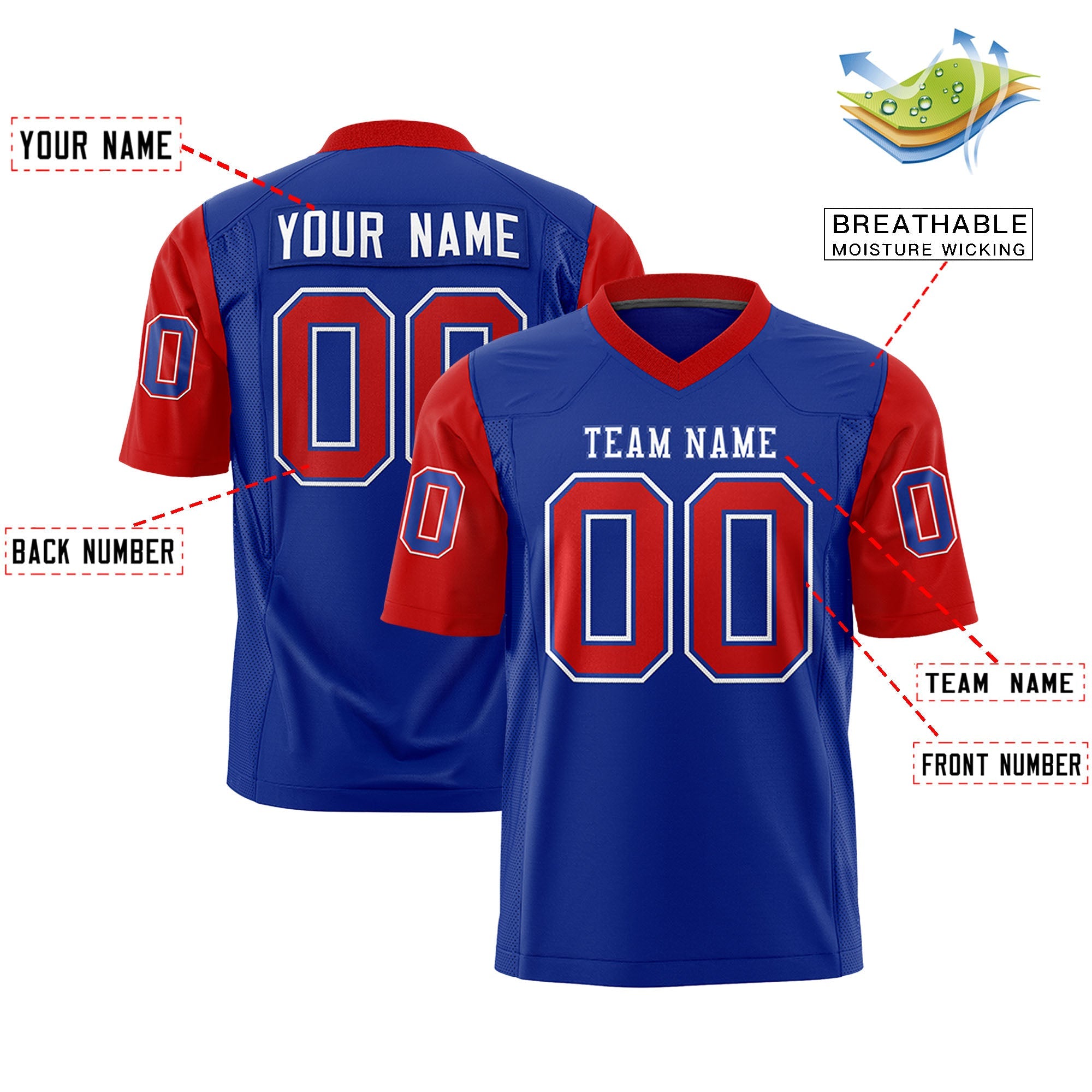 Custom Royal Red Personalized Raglan Sleeves Design Authentic Football Jersey