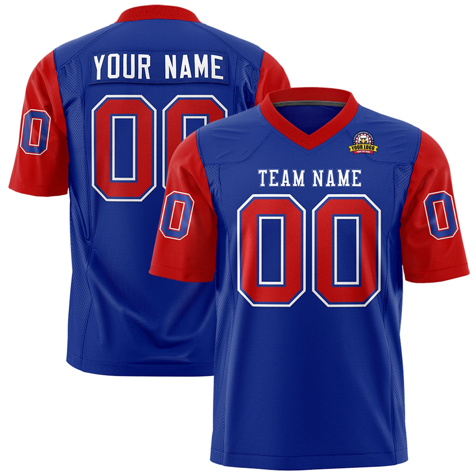 Custom Royal Red Personalized Raglan Sleeves Design Authentic Football Jersey