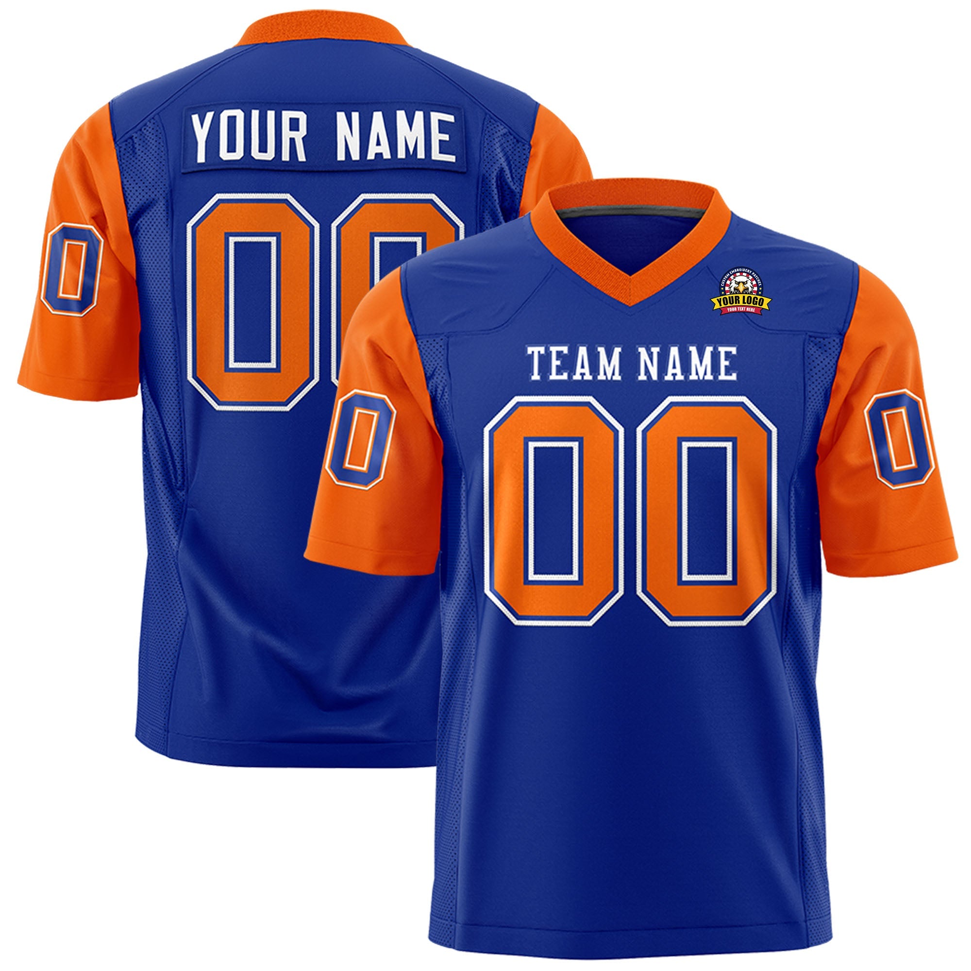 Custom Royal Orange Personalized Raglan Sleeves Design Authentic Football Jersey