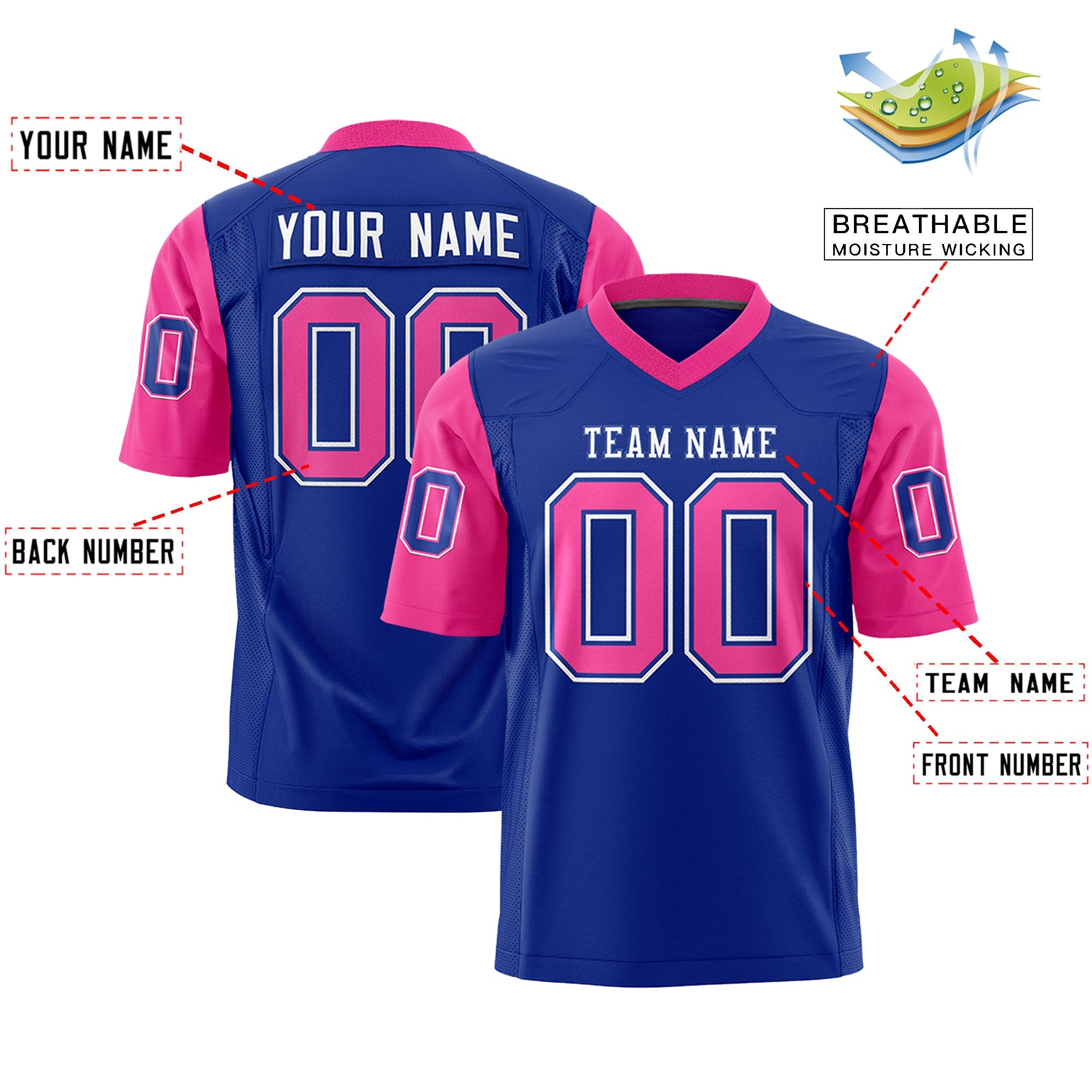 Custom Royal Pink Personalized Raglan Sleeves Design Authentic Football Jersey