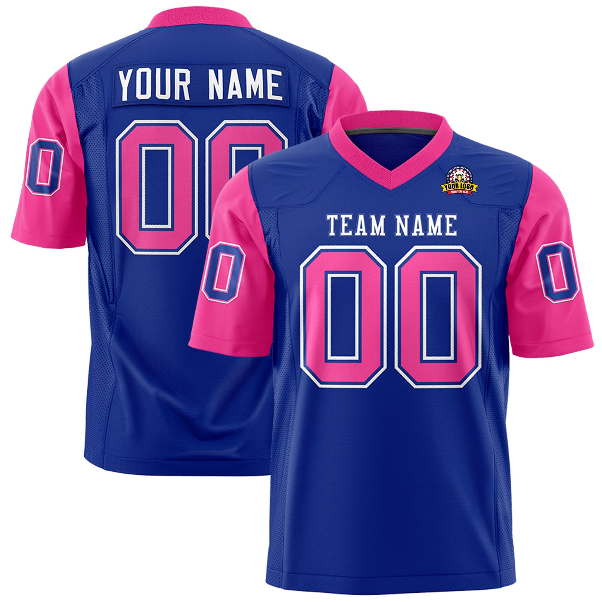 Custom Royal Pink Personalized Raglan Sleeves Design Authentic Football Jersey