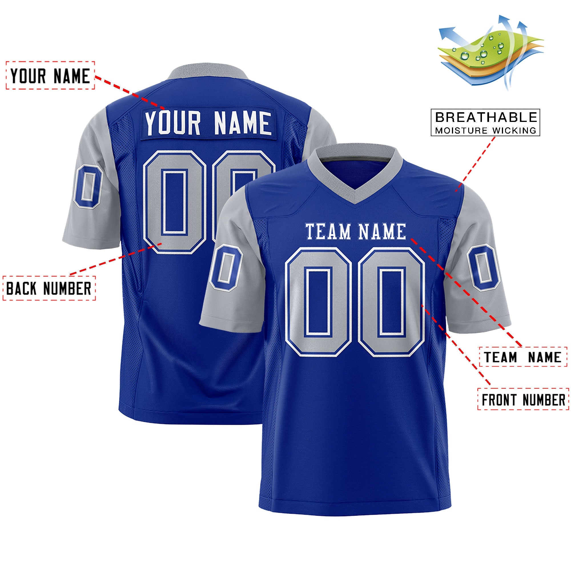 Custom Royal Gray Personalized Raglan Sleeves Design Authentic Football Jersey