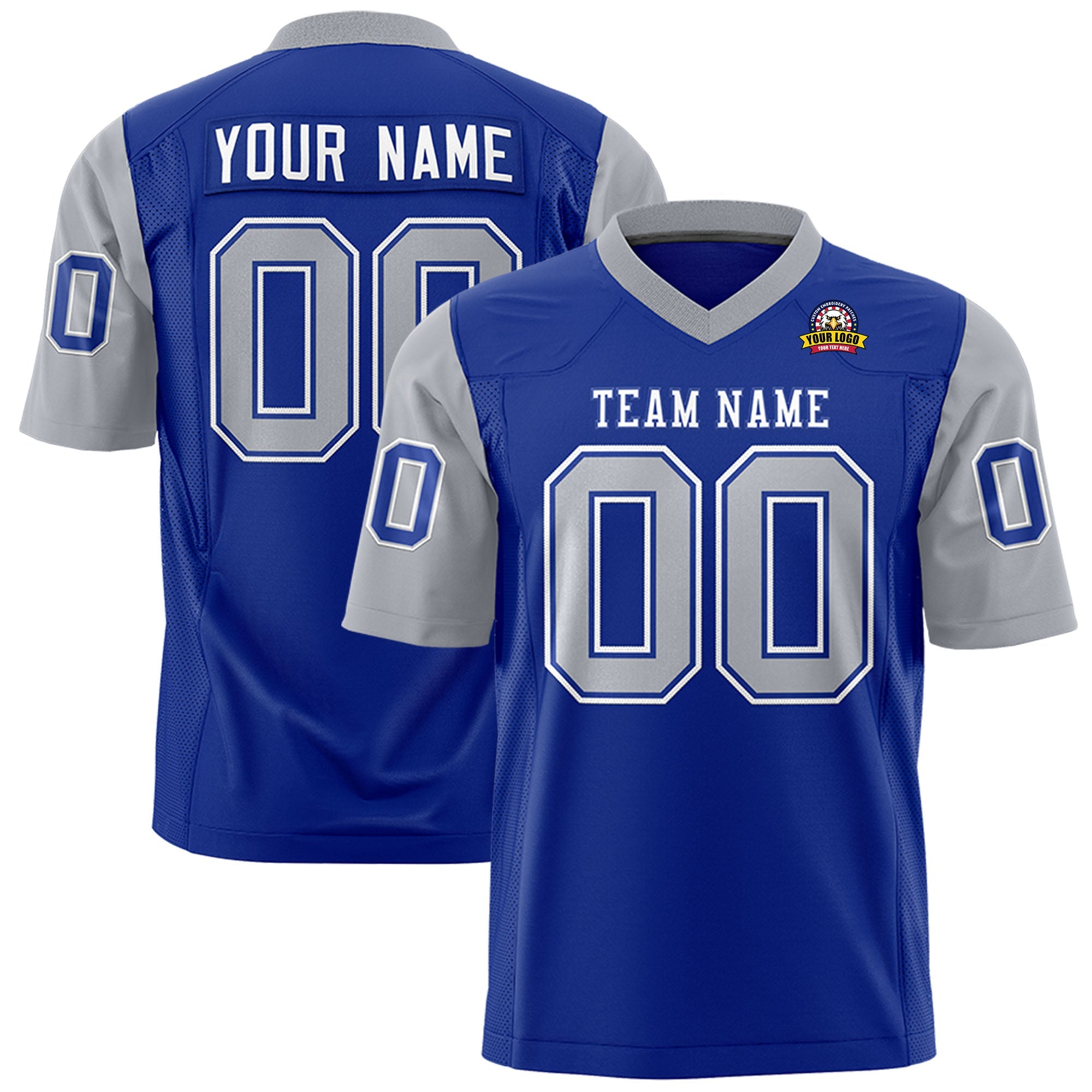 Custom Royal Gray Personalized Raglan Sleeves Design Authentic Football Jersey