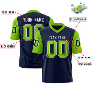 Custom Navy Neon Green Personalized Raglan Sleeves Design Authentic Football Jersey