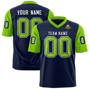 Custom Navy Neon Green Personalized Raglan Sleeves Design Authentic Football Jersey