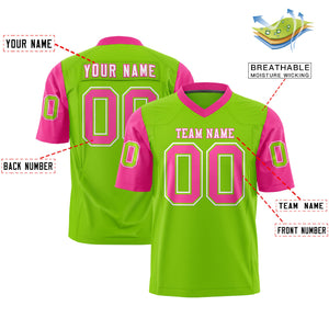 Custom Neon Green Pink Personalized Raglan Sleeves Design Authentic Football Jersey