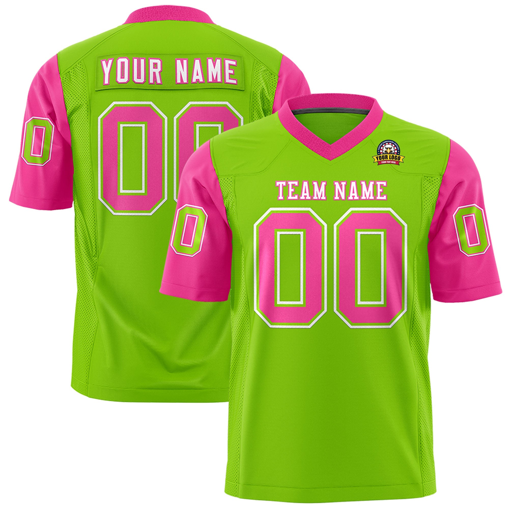 Custom Neon Green Pink Personalized Raglan Sleeves Design Authentic Football Jersey