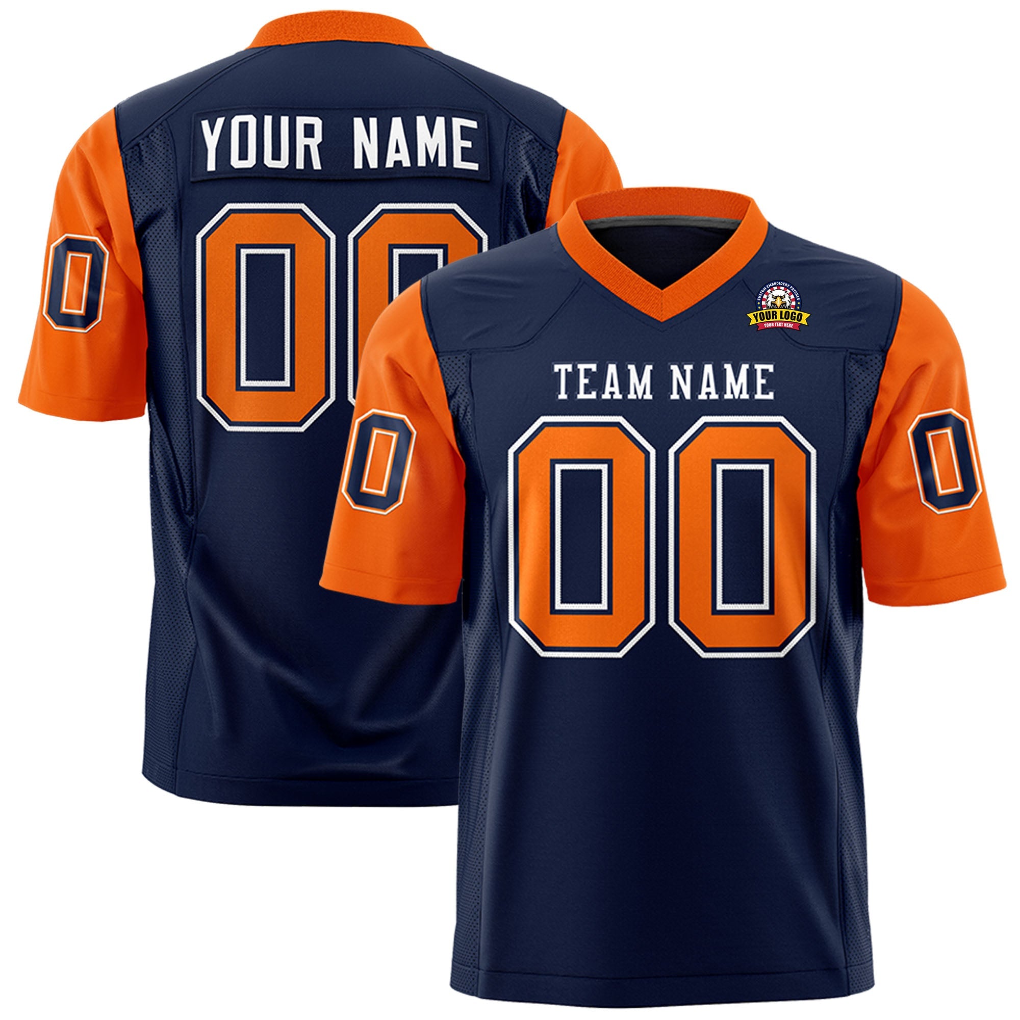 Custom Navy Orange Personalized Raglan Sleeves Design Authentic Football Jersey