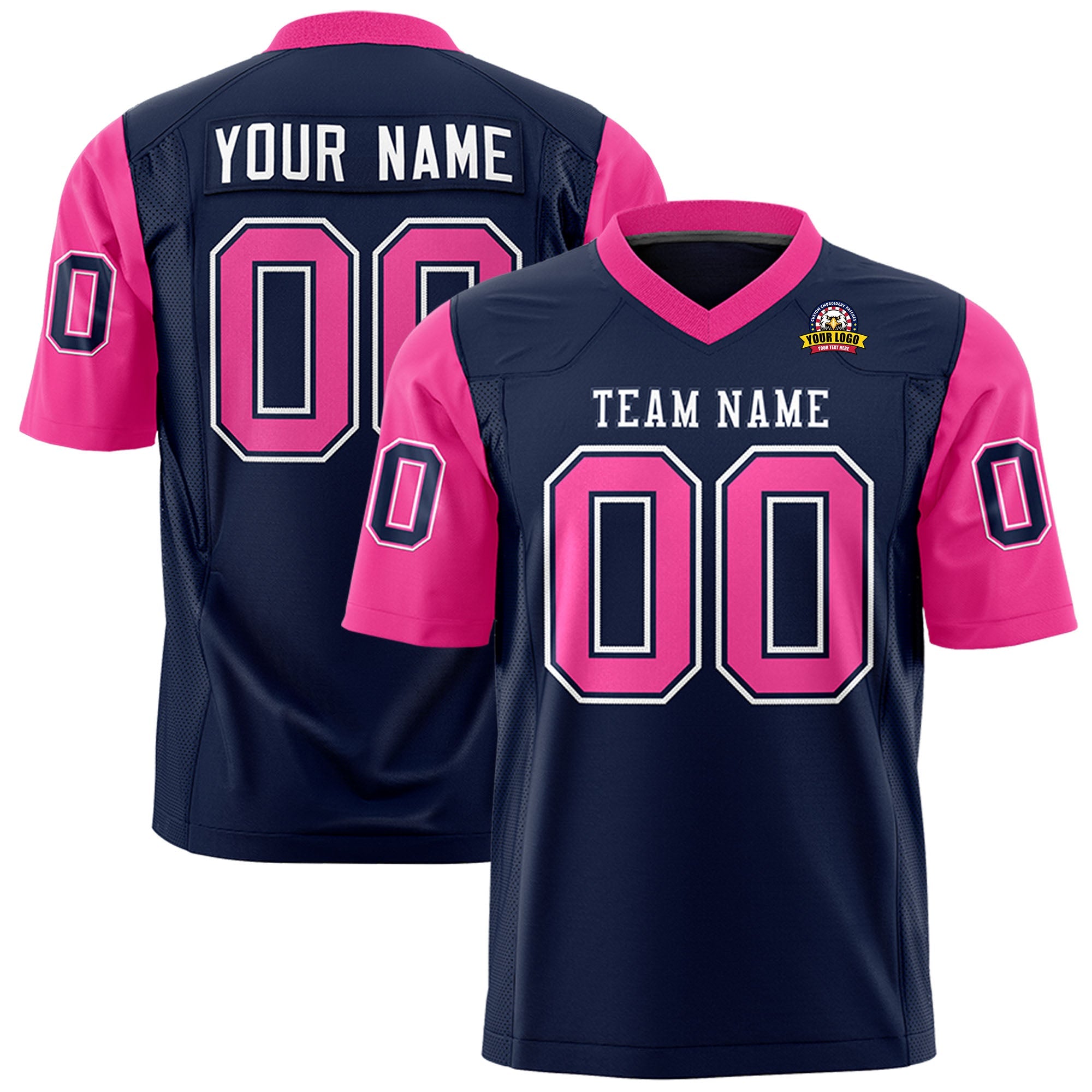 Custom Navy Pink Personalized Raglan Sleeves Design Authentic Football Jersey