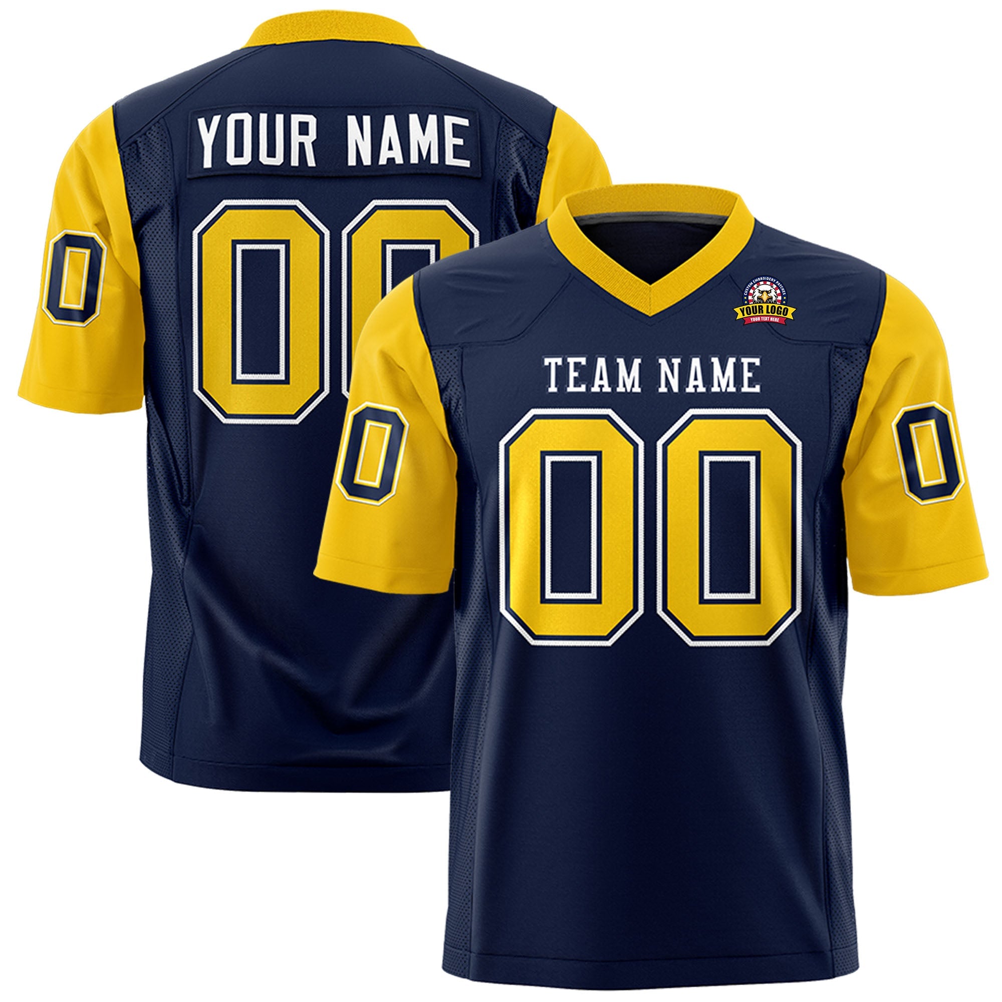 Custom Navy Gold Personalized Raglan Sleeves Design Authentic Football Jersey