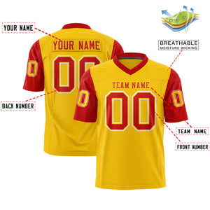 Custom Gold Red Personalized Raglan Sleeves Design Authentic Football Jersey