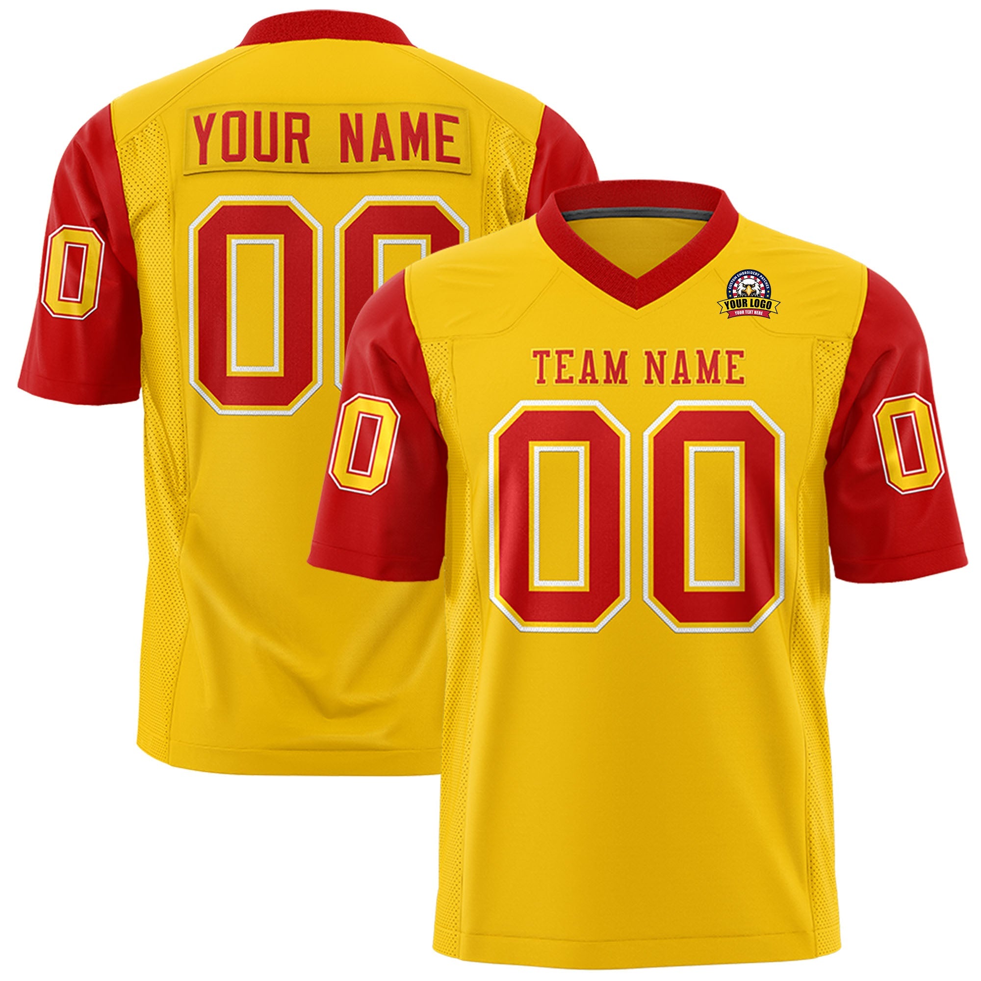 Custom Gold Red Personalized Raglan Sleeves Design Authentic Football Jersey