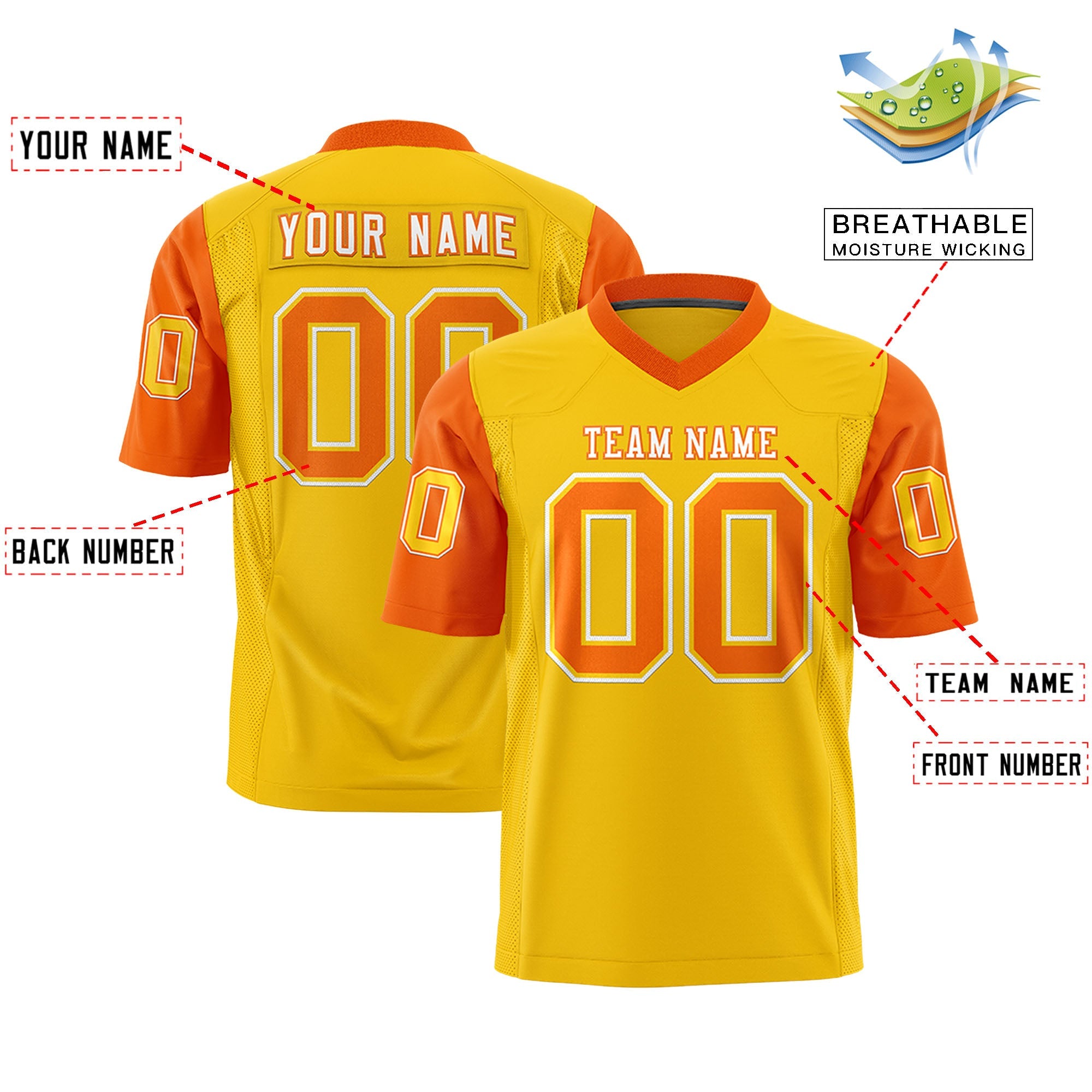 Custom Gold Orange Personalized Raglan Sleeves Design Authentic Football Jersey