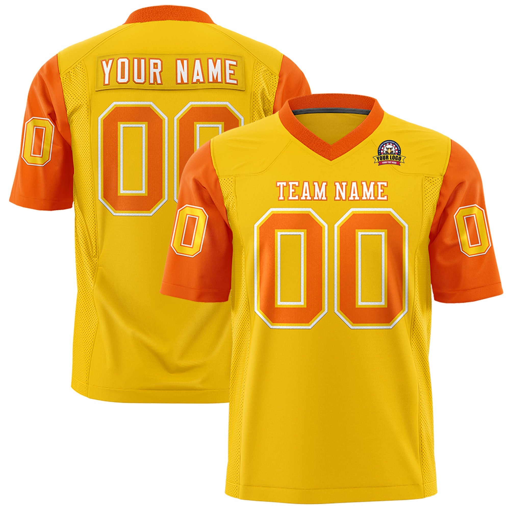 Custom Gold Orange Personalized Raglan Sleeves Design Authentic Football Jersey