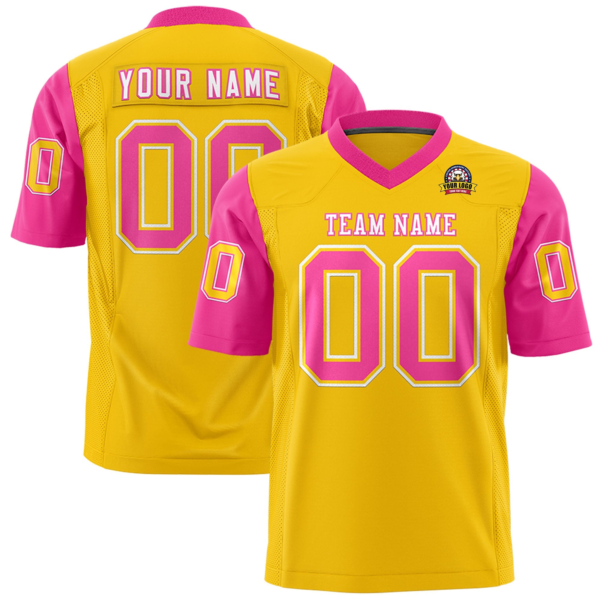 Custom Gold Pink Personalized Raglan Sleeves Design Authentic Football Jersey