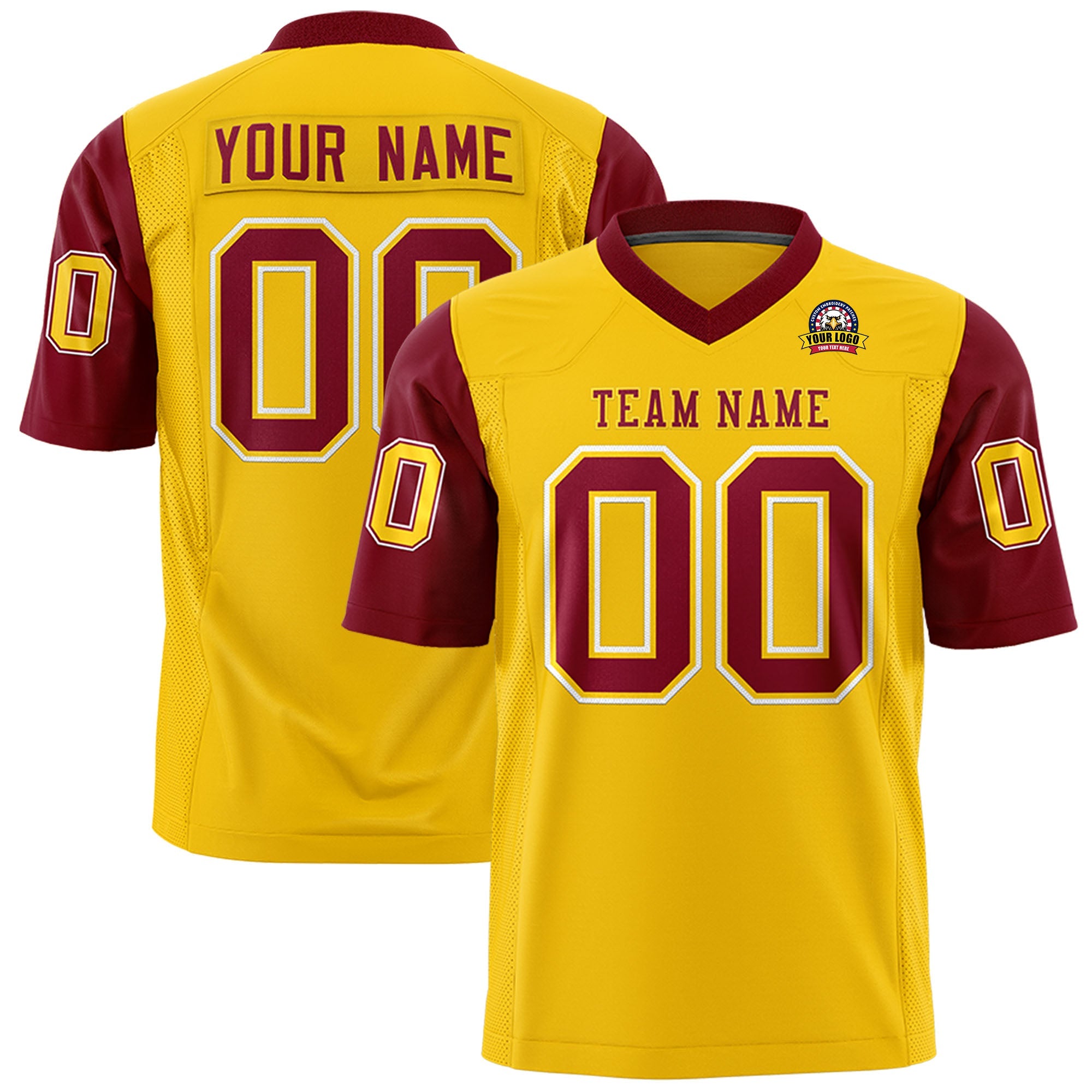 Custom Gold Crimson Personalized Raglan Sleeves Design Authentic Football Jersey