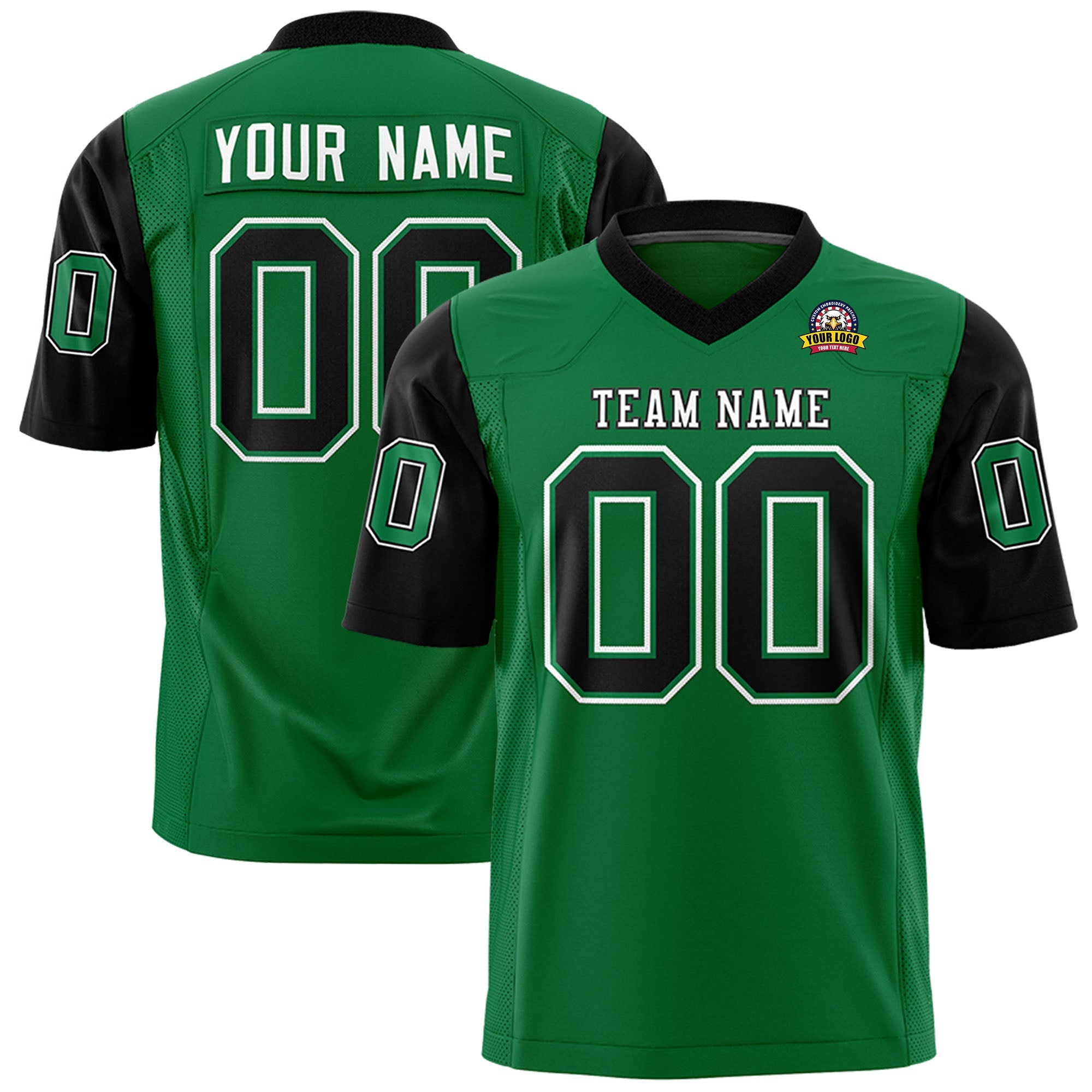 Custom Kelly Green Black Personalized Raglan Sleeves Design Authentic Football Jersey