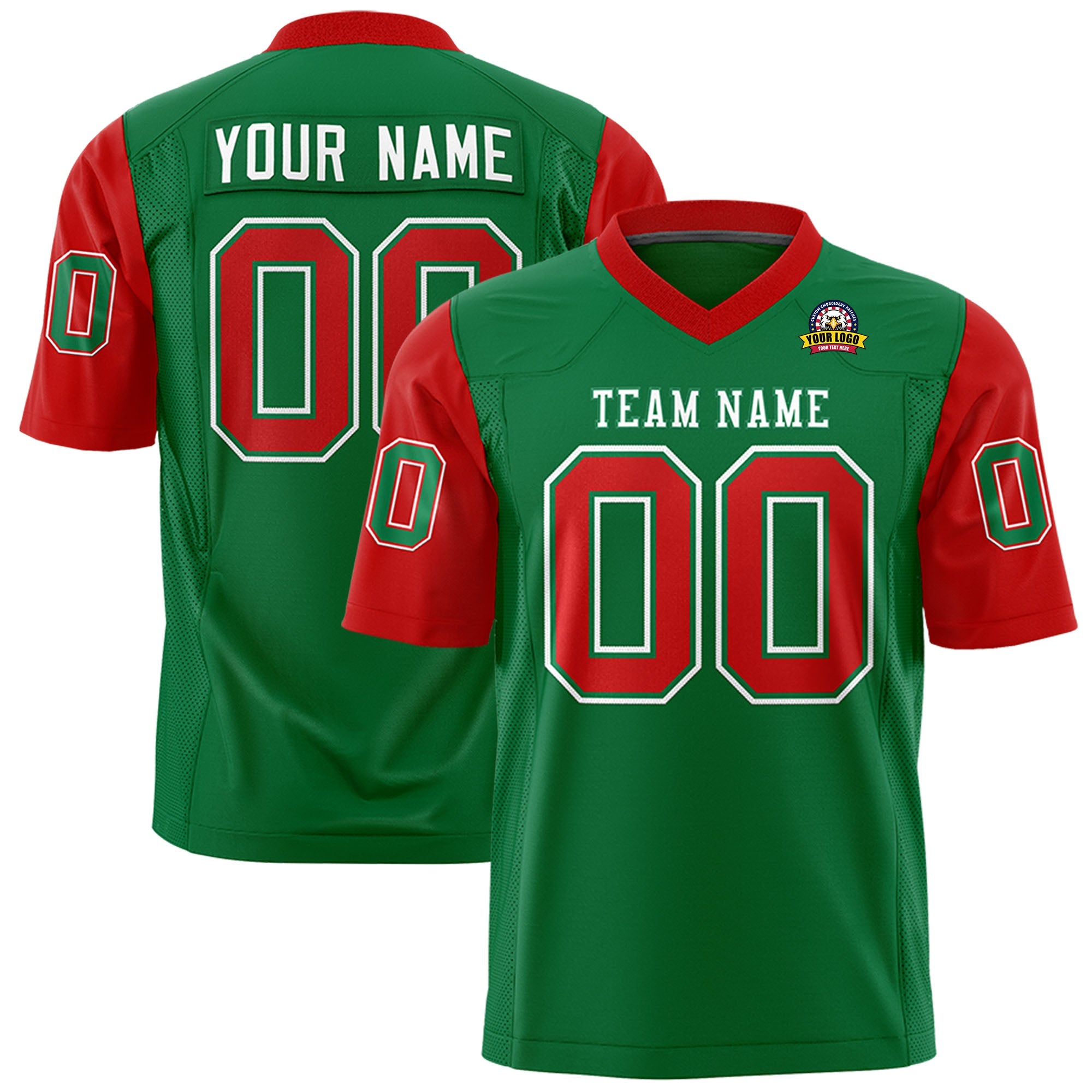 Custom Kelly Green Red Personalized Raglan Sleeves Design Authentic Football Jersey