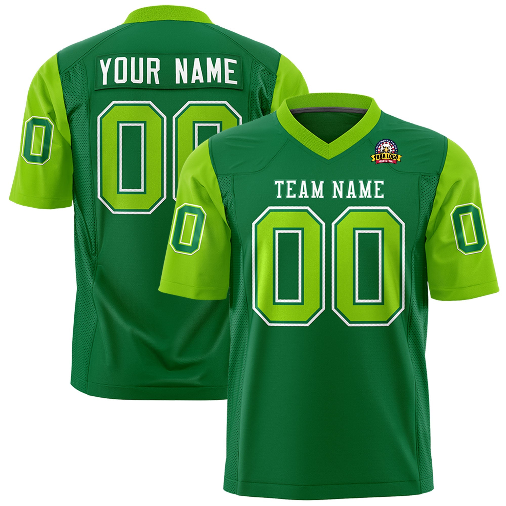 Custom Kelly Green Neon Green Personalized Raglan Sleeves Design Authentic Football Jersey