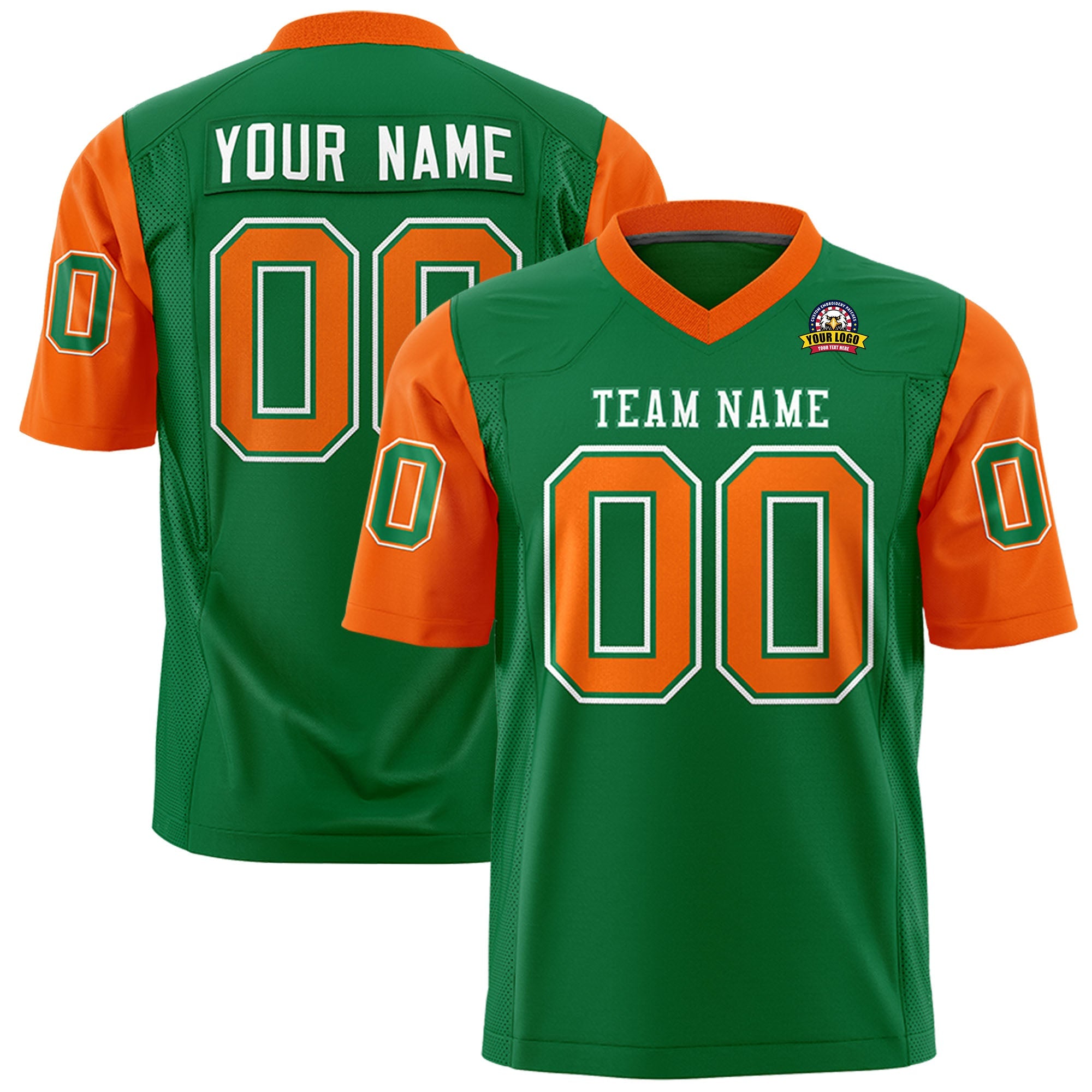 Custom Kelly Green Orange Personalized Raglan Sleeves Design Authentic Football Jersey